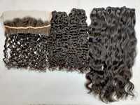 Rambut Manusia India Mentah Grade 12A Remy Bebas Kusut, Kutikula Tersusun Rapi, Gelombang Alami, Bundel dan Frontal Gaya Alami