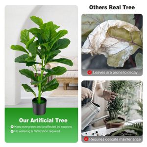 Set di 2 Alberi Artificiali di Ficus Lyrata, Piante Sempreverdi in Plastica per Decorazione Casa e Ufficio, Impermeabili, Regalo per San Valentino - Product Image 5