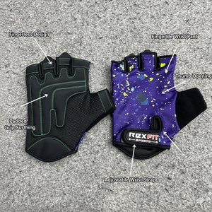 REX FIT Half <b>Finger</b> Gym Gloves Purple Galaxy Print Mesh Material Weight Lifting Adjustable Wrist <b>Strap</b> Unisex - Product Image 6