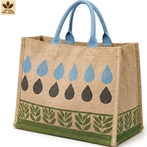 Custom Printed Natural Jute Grocery Shopping Tote with PP Lamination Cotton Handles Wholesale Bulk OEM Private Label 31x27x16 cm - Product Image 1