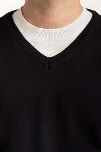 Pull en tricot à col en V noir pour homme, manches longues, couleur unie, style automne, coupe classique - Product Image 4