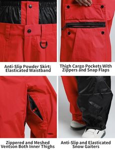 Pantalon de ski cargo rouge unisexe avec isolation synthétique imperméable et fermeture à boutons pour adultes - Product Image 6