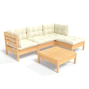 Ensemble de salon de jardin en bois de pin massif, tissu 100% polyester, meubles d'extérieur élégants - Product Image 2