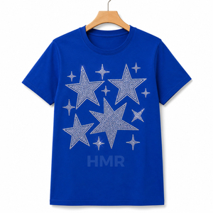 HMR Brotherhood Men's Designer Blue Rhinestone <b>Star</b> Graphic T <b>Shirt</b> Premium Streetwear Short Sleeve Tee - Product Image 5