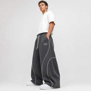 Pantalones Jogger Anchos Grises para Hombre, Cintura Elástica con Cordón, Forro Polar, Ajuste Holgado Informal, Bolsillos, Ropa de Invierno, Antipilling, Lavado a la Piedra - Product Image 6