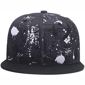 Casquette Snapback à effet de peinture noire éclaboussée, 6 panneaux, en coton, ajustée, unisexe, style streetwear, décontractée - Product Image 1