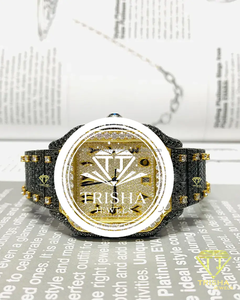 <b>Black</b> & Gold VVS Moissanite Diamond <b>Watch</b> in 925 Sterling Silver Fully Iced Luxury Timepiece - Product Image 2