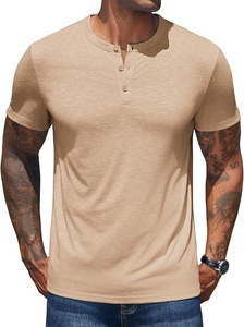 Men's <b>Olive</b> <b>Green</b> Short Sleeve Henley <b>T</b>-<b>Shirt</b> Regular Fit Casual 100% Cotton Knitted Solid Color Breathable Design Front - Product Image 2
