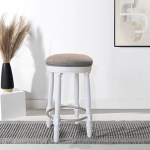 Set di 2 Sgabelli da Bar in Legno Bianco con Seduta Girevole a 360 Gradi e Cuscino Grigio per Banconi - Product Image 3