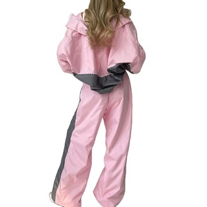 Custom 2025 Women's Full Zipper Casual Track Suit Jogging Windbreaker Jacket Patchwork Windproof Two Piece <b>Pants</b> Set-Unisex - Product Image 3