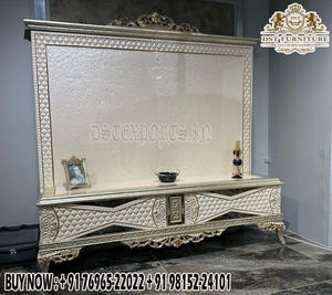 Luxury Hand Carved LED TV Display Stands Designer TV Show Case Furniture for Living Area Vintage White Modern Crafted TV Cabinet - Product Image 2