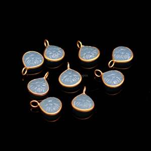 Pendentif fleur en calcédoine bleue naturelle, charme en argent sterling 925, pierre précieuse sculptée à la main, charme en forme de cœur pour la création de bijoux - Product Image 6