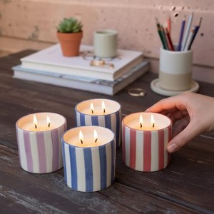 Recipiente de Cerámica Artesanal para Velas, Diseño de Rayas Coloridas, Doble Mecha, Larga Duración, Decoración Premium para el Hogar, Colección de Regalos - Product Image 5