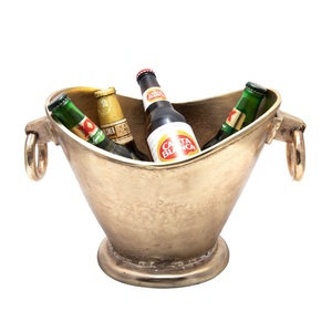Gold Hammered Footed Metal Champagne Bowl Rustic Pedestal Tabletop Decor Luxury Vintage Style Bottle Chiller for Barware - Product Image 2