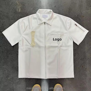 Men's Silk Screen Printed Eco-Friendly PU Leather Customized Long Short Sleeve T-Shirt Zipper Embroidery Applique Streetwear <b>Hip</b> - Product Image 1