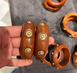 Pulseras de Madera Grandes y Gruesas al por Mayor, Brazaletes de Estilo Bohemio Geométrico Hechos a Mano, Joyería para Mujer Chapada en Cobre Antiguo - Product Image 4