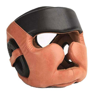 Protège-tête de boxe en cuir noir et marron, équipement de protection avec fermeture auto-agrippante pour adultes, unisexe, utilisation universelle - Product Image 4