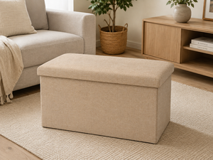 Banc de rangement moderne pliable en tissu de qualité supérieure, couleur beige neutre, pour salon, appartement et hôtel - Product Image 4
