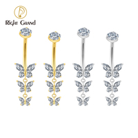 Anneau de nombril triple papillon en titane ASTM F136 14G avec pendentif CZ étincelant pour piercing de nombril, bijou corporel