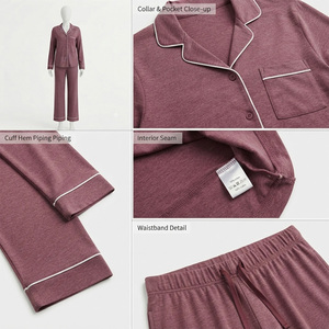 Conjunto de Pijama de Satén de 2 Piezas para Mujer, Color Sólido, Manga Larga, Cuello en V, Cintura Elástica, Teñido en Prenda, Tallas Grandes, Ropa de Dormir de Algodón Suave - Product Image 5