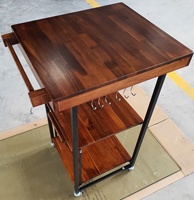 Étagère de cuisine pliable en bois d'acacia avec roulettes, chariot de cuisine multifonctionnel à roulettes avec tiroir, chariot de cuisine pliable à 3 niveaux