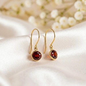 Handmade Natural Garnet <b>Red</b> Gemstone Drop <b>Earrings</b> with Bezel Setting in 925 Sterling Silver or Gold Filled Minimalist Hook - Product Image 3