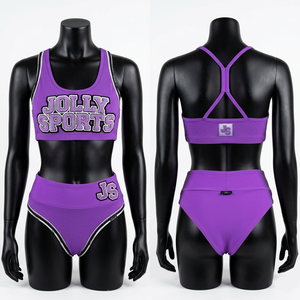 Women Purple Polyester Spandex 240 GSM <b>Bikini</b> <b>Set</b> Contrast Panel Sublimation Embroidery Logo Swimwear Women <b>Bikinis</b> <b>set</b> - Product Image 1