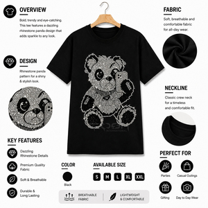 Camiseta Cosh International Premium para Hombre, Negra, con Gráfico de Oso Teddy Brillante, Estilo Hip Hop, Informal, Transpirable, de Algodón, para Verano - Product Image 6
