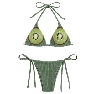 Conjunto de Bikini Personalizado con Cuentas Amarillas para Mujer, con Tirantes de Encaje, Elegante Traje de Baño de Dos Piezas para el Verano - Product Image 3