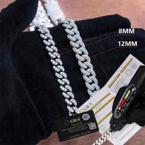 Collier chaîne cubaine unisexe haut de gamme en argent plaqué, avec moissanite géométrique style hip-hop, certifié IGI - Product Image 4