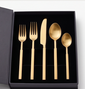 Ensemble de couverts or mat 5 pièces, design minimaliste, compatible lave-vaisselle, manche en métal, pour mariage, couverts et ustensiles de cuisine - Product Image 6