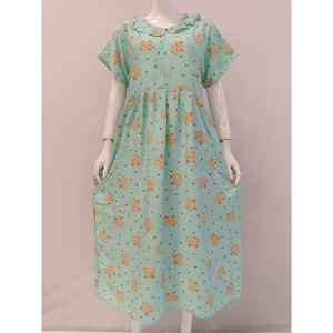 ชุดนอนเรยอนลายดอกไม้แบบใหม่สำหรับทุกวัน, ชุดนอนลำลองแขนสั้นยาวถึงเข่ามีซิปด้านหน้า - Product Image 1