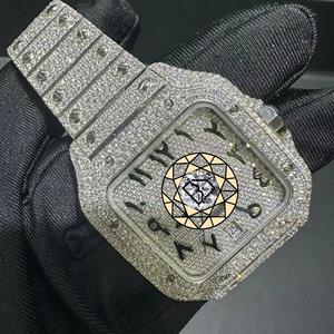 Reloj de Cuarzo Personalizado de Acero Inoxidable con Incrustaciones de Moissanita Cuadrada de Lujo, con Esfera de Números Romanos, Estilo Hip Hop - Product Image 4