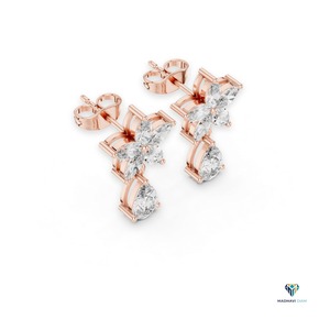 Pendientes de Oro Rosa de 1.7 CTW con Diamantes Cultivados en Laboratorio en Forma de Marquesa y Pera, Diseño Floral, en Oro Sólido de 14K - Product Image 4