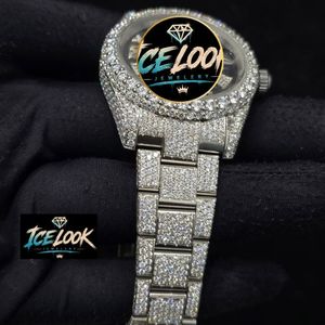 Montre de luxe ICELOOK pour femme en acier inoxydable, cadran rond 38 mm, analogique, avec lunette sertie de diamants, bracelet, bijoux de mode - Product Image 4