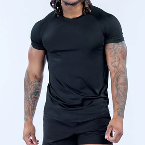 T-shirt de sport pour homme, manches courtes, noir, logo OEM personnalisé, tissu extensible léger et respirant, vêtements de sport pour homme - Product Image 1