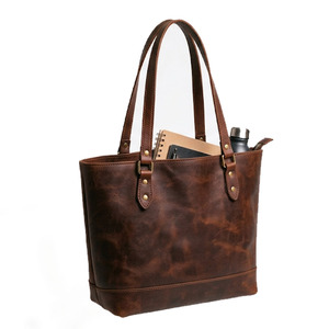 Sac fourre-tout vintage en cuir souple pour femmes, sac à main décontracté pour le shopping avec grande capacité, poignées robustes, poches de rangement organisées - Product Image 3