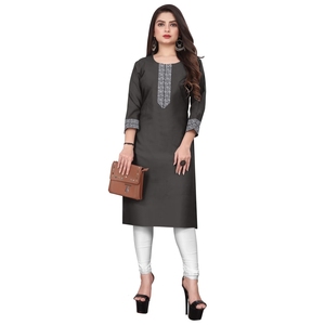 งานขอบลูกไม้ผ้าฝ้ายดูหรูหราสีเทาเท่านั้น kurti - Product Image 1