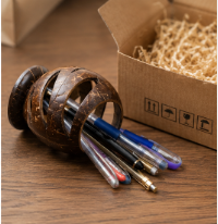 Porte-stylo en bois sculpté à la main, rond, antique, décoration d'intérieur, artisanat - Product Image 1