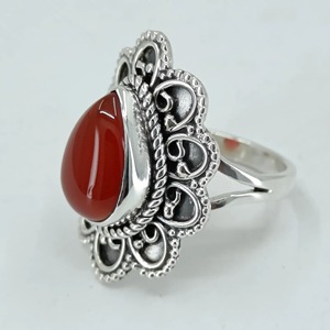 Bague en argent sterling 925 avec pierre de cornaline en forme de poire, faite à la main, bague de promesse pour femme, cadeau de bijoux pour elle, sertissage clos. - Product Image 1