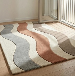 Alfombra Moderna Abstracta con Curva en S, Hecha a Mano con Lana, Antideslizante, Alfombra Contemporánea Suave para Sala de Estar, Dormitorio, Decoración del Hogar - Product Image 1