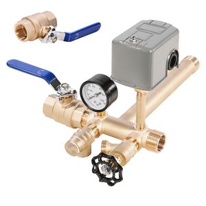 Kit di installazione per pozzi d'acqua in ottone puro da 8 pezzi con serbatoio a pressione da 1 pollice x 11 pollici, valvola a T e interruttore 40/60 PSI - Product Image 1