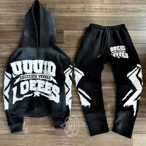 <b>Pink</b> Unisex Hooded Zipper Sweatshirt Set Letter Print Knitted <b>Tracksuit</b> Hip Hop Style Autumn Wear - Product Image 2
