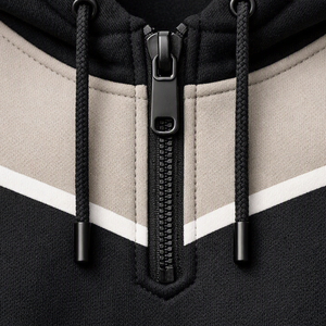 Sudadera con capucha y cremallera de un cuarto para hombre, diseño con bloques de color, bolsillo frontal y cremallera en la manga, estilo casual, negro, beige, blanco - Product Image 5