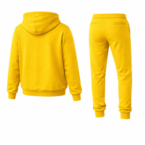 Men Yellow Zip Up <b>Hoodie</b> Jogger Tracksuit Set Gym <b>Workout</b> Fitness Training Sportswear Custom Logo Supplier - Product Image 3