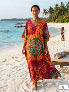 Printed Women <b>Kaftan</b> Dress Loose Fit Comfortable Beach Wear Lightweight Fabric Stylish <b>Summer</b> Bulk Manufacturing Export Supply - Product Image 5