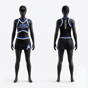 Uniforme de cheerleading de haute qualité en polyester interlock 220 GSM avec panneaux blancs et bleus, logo personnalisé - Product Image 4