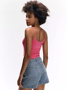 Top Corto Casual sin Mangas para Mujer, Tejido Acanalado, con Cordón Lateral Fruncido, Transpirable, Diseño Básico - Product Image 4