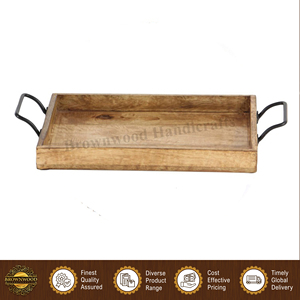 Ensemble de 3 plateaux de service en bois faits à la main de haute qualité avec poignées en métal, design rectangulaire personnalisé, parfait pour les hôtels et les restaurants - Product Image 2