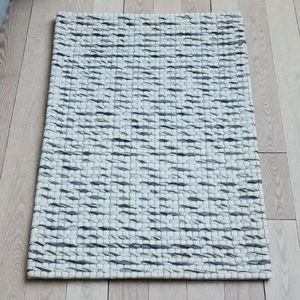 Alfombra de Lana Hecha a Mano, Alfombra Moderna Negra y Blanca con Textura, Alfombra Contemporánea Tejida a Mano para Sala de Estar y Dormitorio - Product Image 1